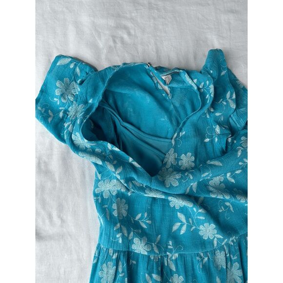 Cute Sky Blue, White Flower Midi Cato Summer Dress, Fairy-like, Flowy, Size Smal - Picture 6 of 10